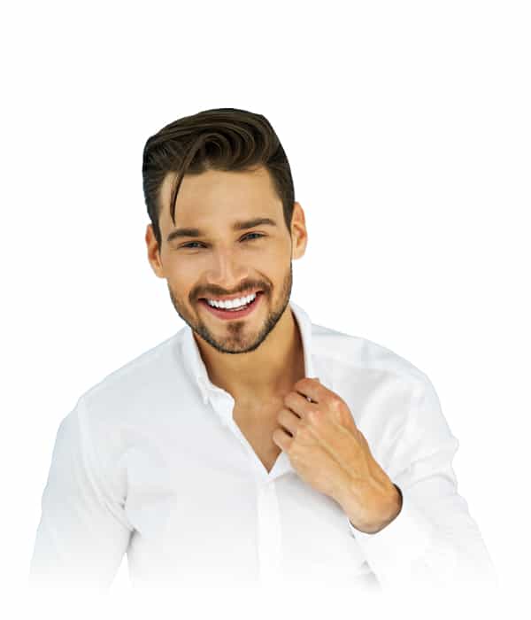 mens hair restoration in garden city, young man smiling